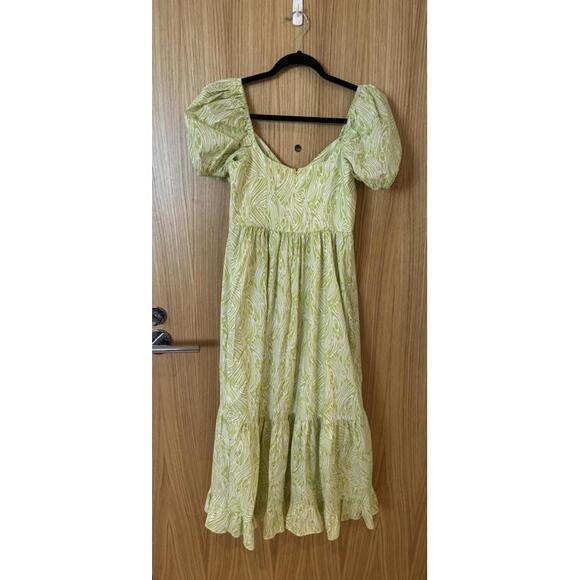 NWOT Cinq à Sept Tevah Poplin Keyhole Midi Dress White & Lima Bean Green Size 4 - Picture 4 of 8